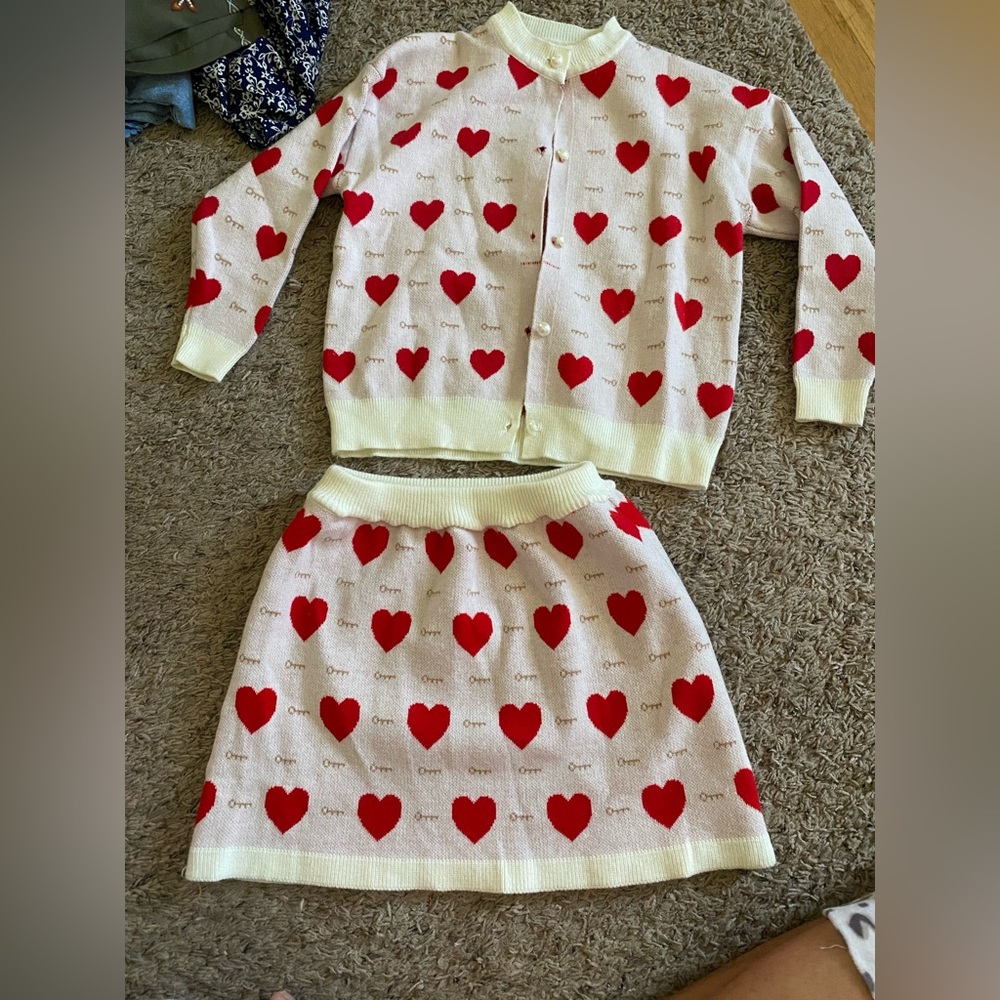 Kids heart sweater and skirt set